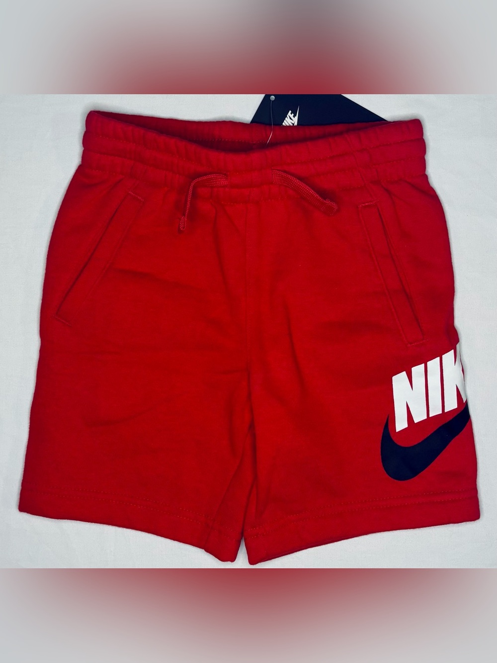 Nike French Terry Shorts Boys Size 4 University Red Black White Logo NWT Classic